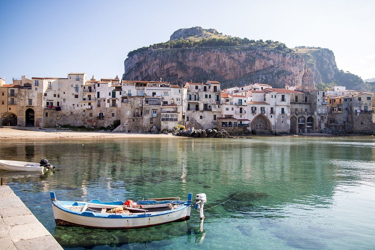 Cefalù waterfront below La Rocca on the north coast of Sicily