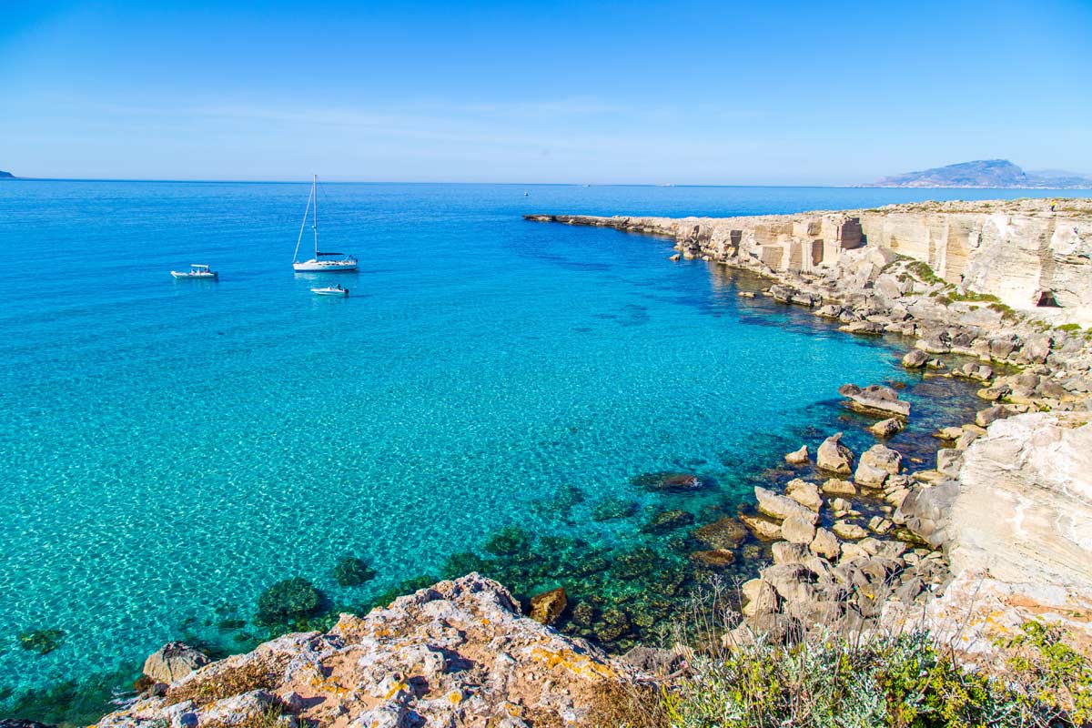 Coastal scenery and clear blue water on Favignana in the Egadi Islands
