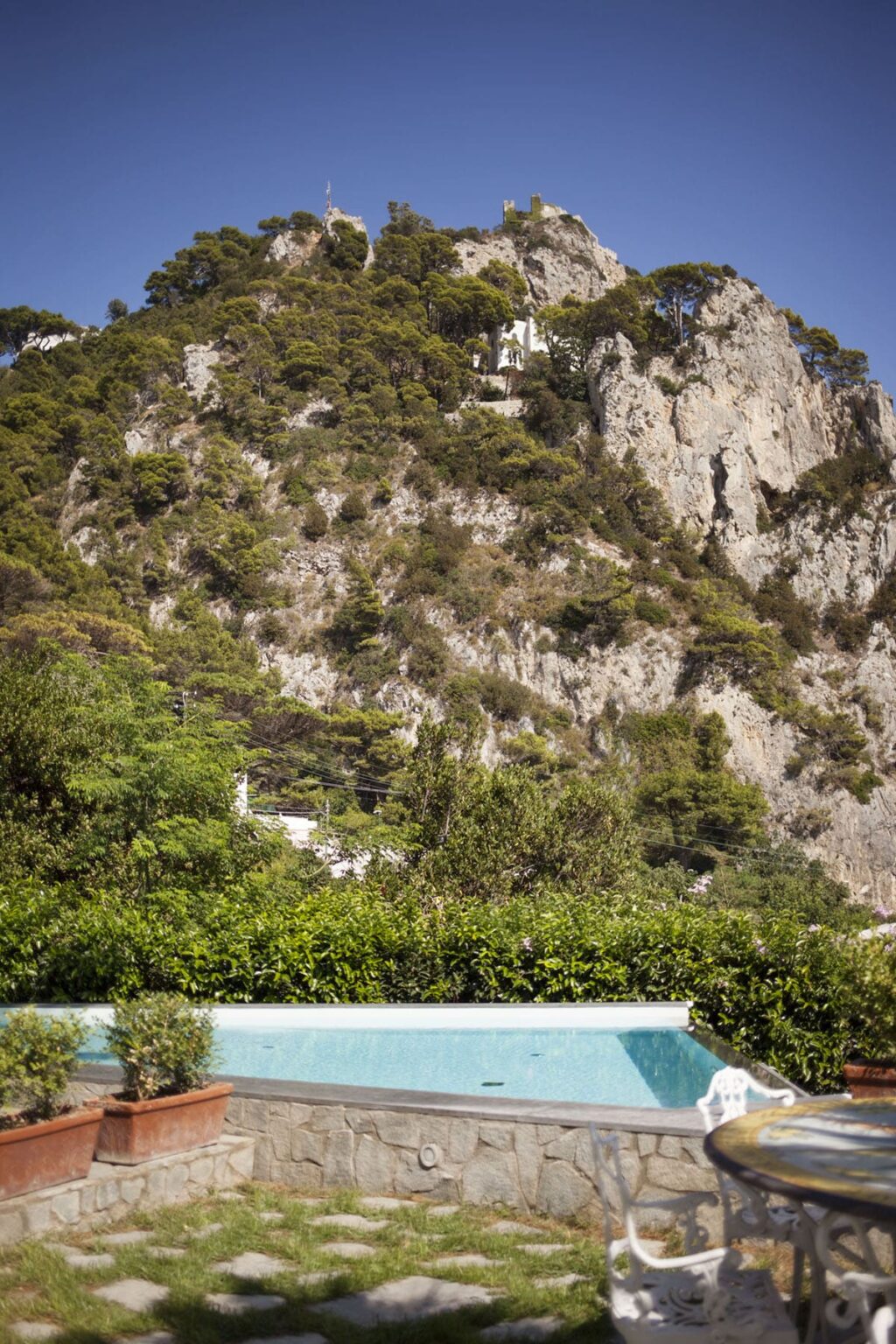 Lush greenery and rugged cliffs in a mountainous landscape, showcasing diverse vegetation and rocky terrain. | Only on SopranoVillas