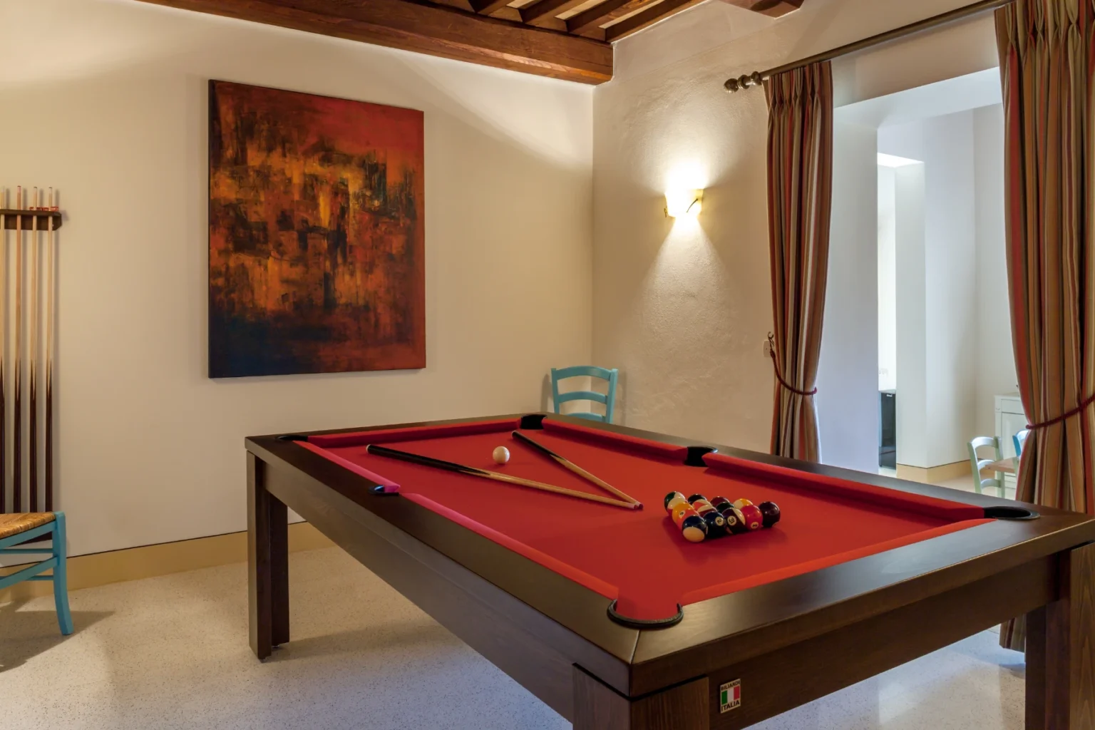Bisenzio_Elegant_Farmhouse_Games_Room_Pool_Table.webp | Only on SopranoVillas